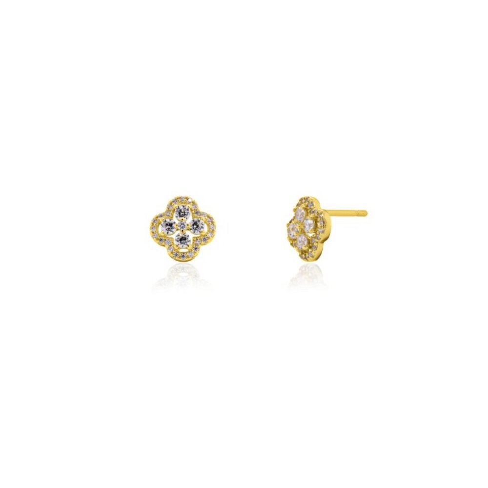 NWT Victoria Clover Stud Earrings // 14k Gold Vermeil + CZ
